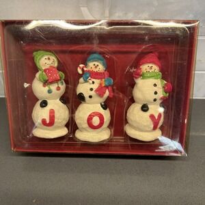 St Nicholas Square "JOY"  Snowman Figurines Block Set Christmas in Box 3 3/4"